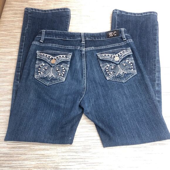 EC Denim Jeans Embellished Back Pockets Classic Everyday Relaxed Boot Cut Jeans - Picture 1 of 16